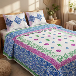 Premium Hand Block Printed Satin Bed Sheet Set | Soft Luxury Bedding
