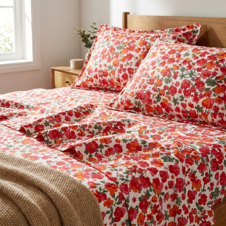 Buy Premium Crimson Meadow Floral Percale Cotton Bedsheet | AiyaanBD
