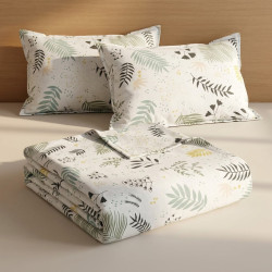Buy Premium Fern & Leaf White Cotton Bedsheet Set | AiyaanBD