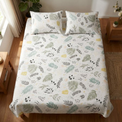 Buy Premium Fern & Leaf White Cotton Bedsheet Set | AiyaanBD