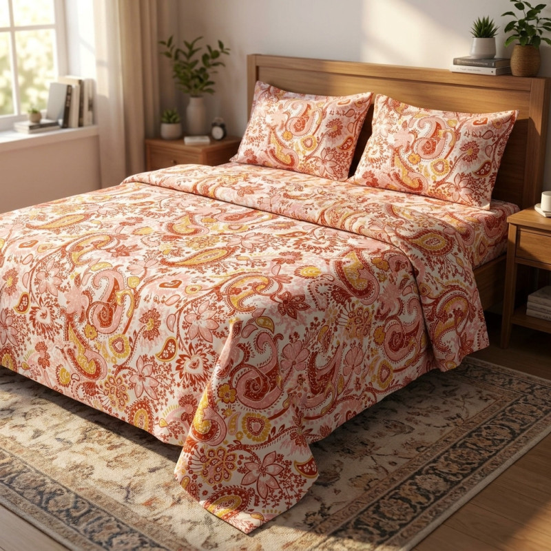 Buy Premium Heritage Paisley Floral Percale Cotton Bedsheet Set | AiyaanBD