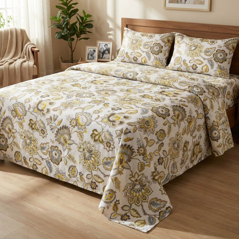 Buy Premium Vintage Royal Floral Cotton Bedsheet Set | AiyaanBD