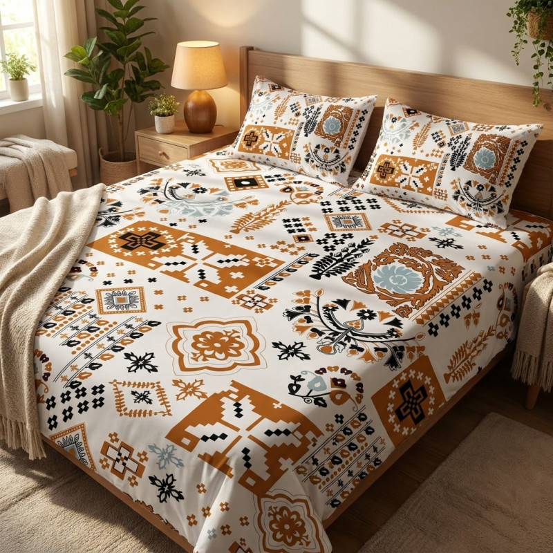 Buy Premium Soft Ethnic Print Cotton Bedsheet Set | AiyaanBD