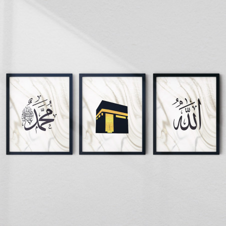 3-Piece Islamic Calligraphy Wall Art Set | Glass & Fiber Frame