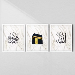 3-Piece Islamic Calligraphy Wall Art Set | Glass & Fiber Frame