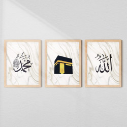 3-Piece Islamic Calligraphy Wall Art Set | Glass & Fiber Frame