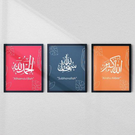 Modern Tasbih 3-Piece Islamic Wall Art Set | Glass & Fiber Frame